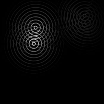 Abstract white rings sound light effect on black background
