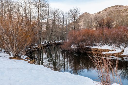 River in winter off June Lake Loop, Sierras, California