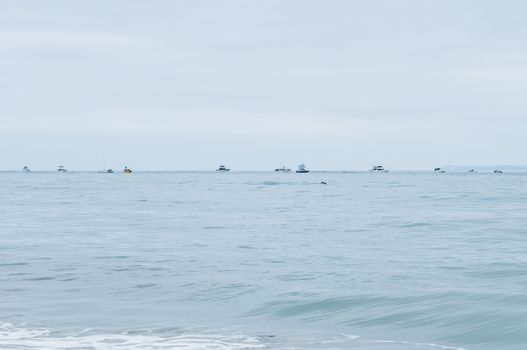 Fishing boats on the water in the Pacific Ocean in Southern California