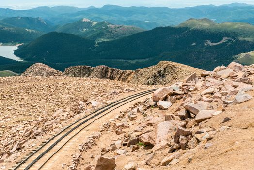 Cog railway track on Pikes Peak in Pike National Forest, Colorado