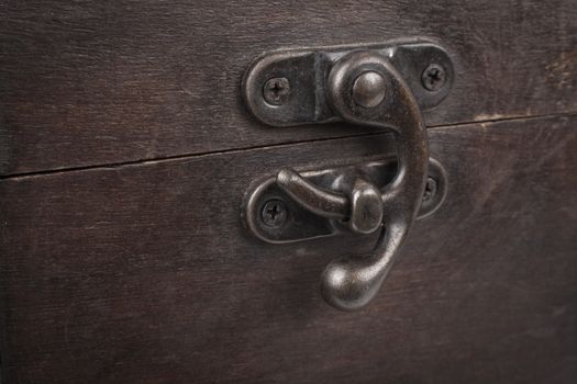 Old wood chest lock closeup