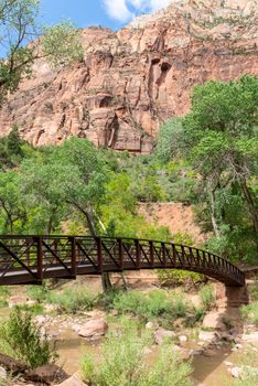 Bridge crossing stream in Zion National Park, Utah