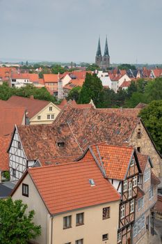 Panoramic view over the Old Town of Quedlinburg, Saxony-Anhalt, Germany, Europe