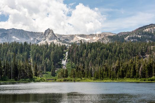 View of Twin Falls and Mammoth Rock from Twin Lakes in Mammoth Lakes, California