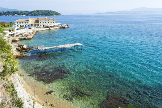 View of Corfu beach at the capital of Corfu island, Greece. Corfu is a small Greek island.