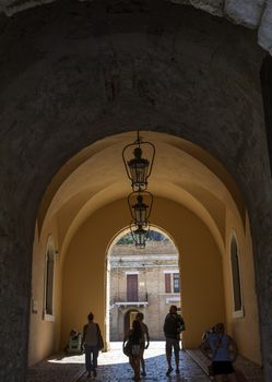 Corfu, Greece - August 25, 2018: Entrance to Corfu fortress Corfu town Greece