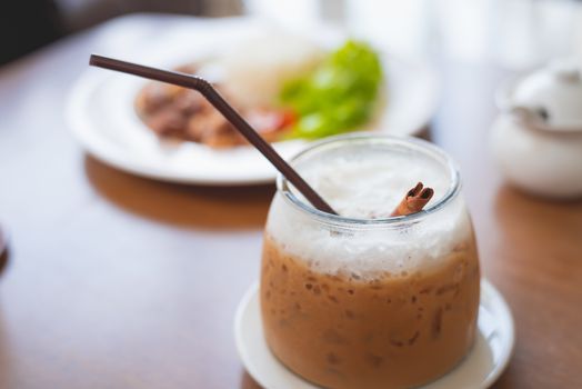 ice coffee on the table in the cafe