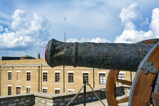 Medieval cannon in the old fortress of Corfu town at Greece.