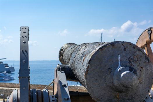 Medieval cannon in the old fortress of Corfu town at Greece.