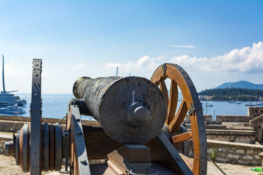 Medieval cannon in the old fortress of Corfu town at Greece.