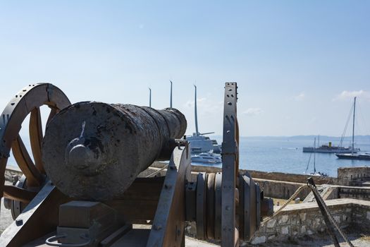 Medieval cannon in the old fortress of Corfu town at Greece.