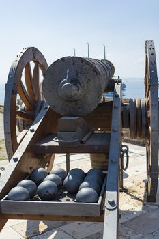 Medieval cannon in the old fortress of Corfu town at Greece.