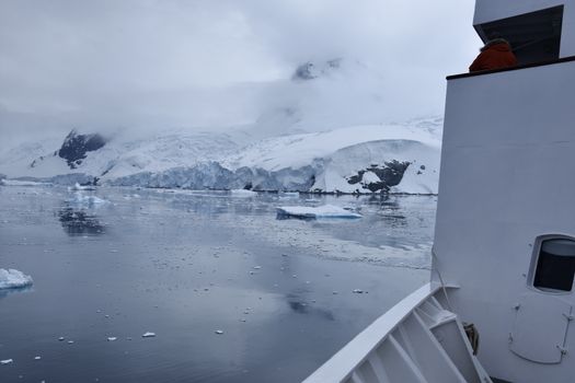 cruise ship navigating on icy waters