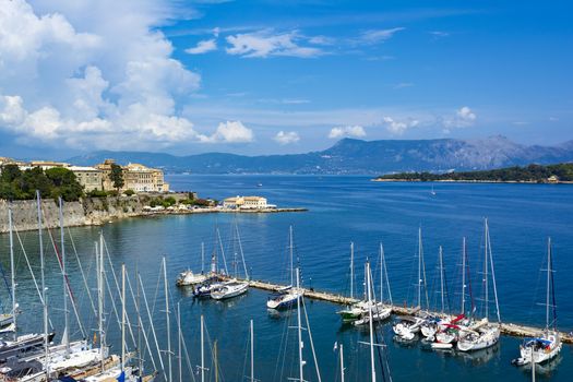 A picturesque view of the city of Corfu from the fortress of the Corfu town in Greece.