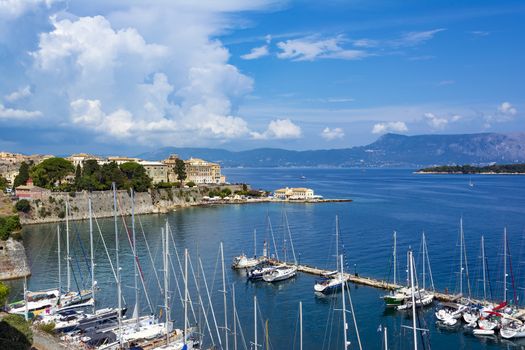 A picturesque view of the city of Corfu from the fortress of the Corfu town in Greece.