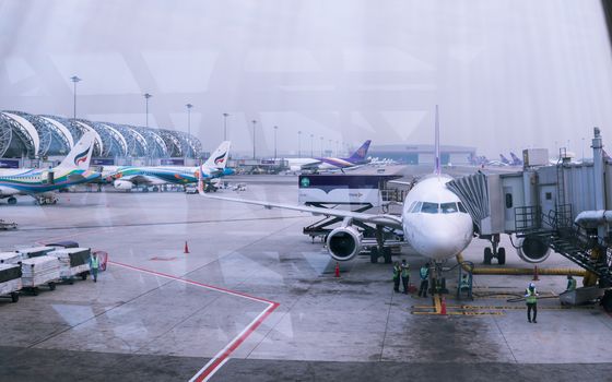 Bangkok, Thailand - November 30, 2018 : View from Terminal Building Suvarnabhumi International Airport in Bangkok. Thailand.