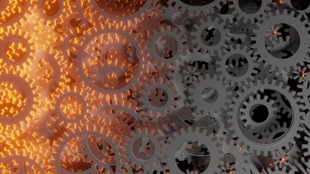 Abstract background for your design. Bright red flash inside a set of gears. 3d illustration