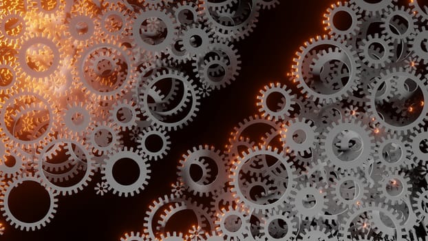 Abstract background for your design. Bright red flash inside a set of gears. 3d illustration