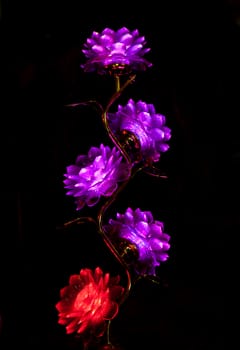 Flower lamp in a darkness of a buddhist Temple, Vietnam