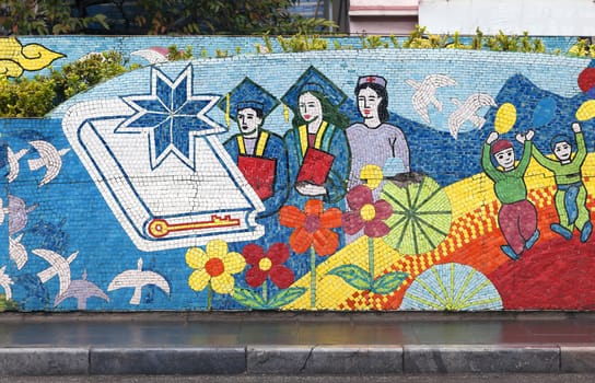 Hanoi, VIETNAM - JANUARY 12, 2015 - Ceramic mosaic mural in Hanoi, the giant art-project of 2007-2010