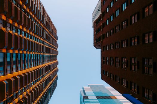 Looking up at buildings in Manhattan, New York, USA