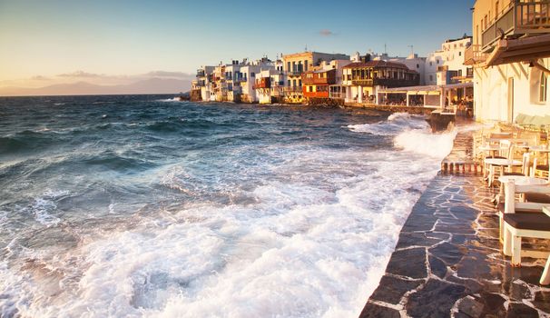 little venice at sunset, mykonos, Greece - luxury travel destiation - greek islands