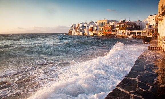 little venice at sunset, mykonos, Greece - luxury travel destiation - greek islands