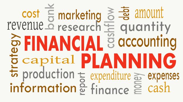 Financial planning, word cloud concept on white background. Illustration
