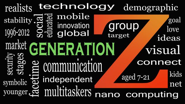 Generation Z in word collage. Marketing and targeting concept