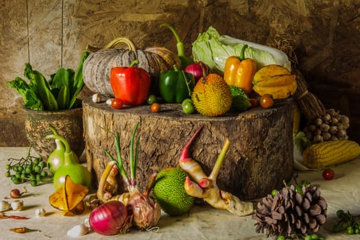 still life Vegetables and fruits as ingredients in cooking.