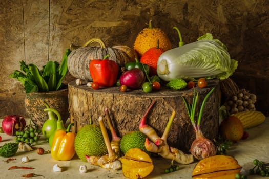 still life Vegetables and fruits as ingredients in cooking.