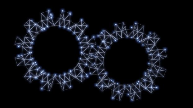 Wire-frame gear with luminous dots. 3d illustration. Abstract background