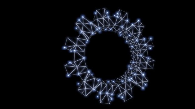 Wire-frame gear with luminous dots. 3d illustration. Abstract background