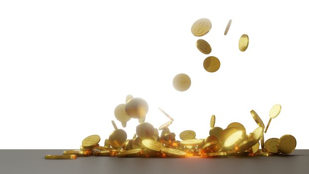 Falling gold coins. The concept of success, making money, winning. 3d illustration