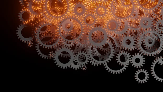 Abstract background for your design. Bright red flash inside a set of gears. 3d illustration