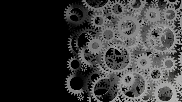 Abstract Background Consisting of White Gears on Dark. 3D Illustration. Infustrial Design Background. Teamwork Concept