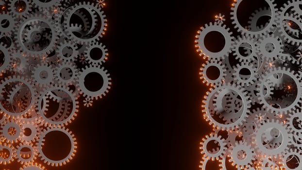 Abstract background for your design. Bright red flash inside a set of gears. 3d illustration