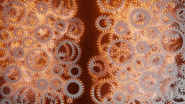 Abstract background for your design. Bright red flash inside a set of gears. 3d illustration