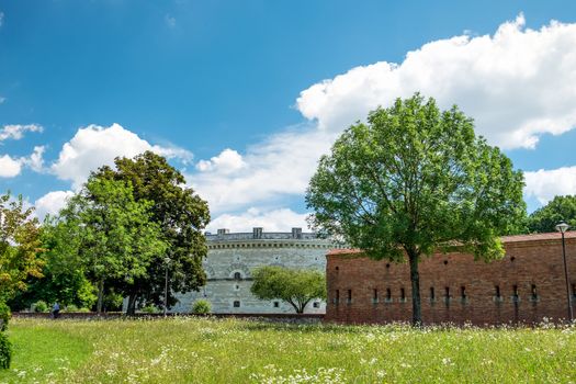 View towards Klenze Park on the Danube bank in Ingolstadt in summer