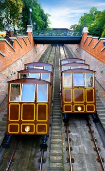 Funicular in Budapest. Funicular to Buda castle in Budapest, Hungary