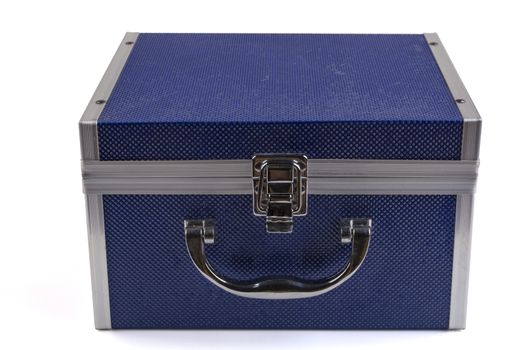 Blue jewelry box closed and isolated on white background