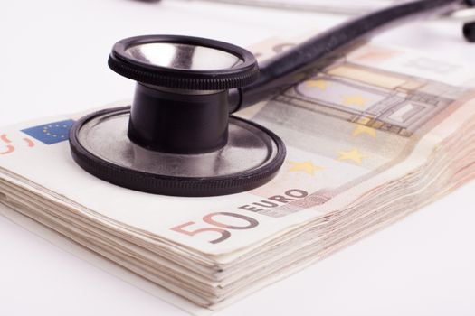 Euro banknote pile with Black stethoscope inked style image