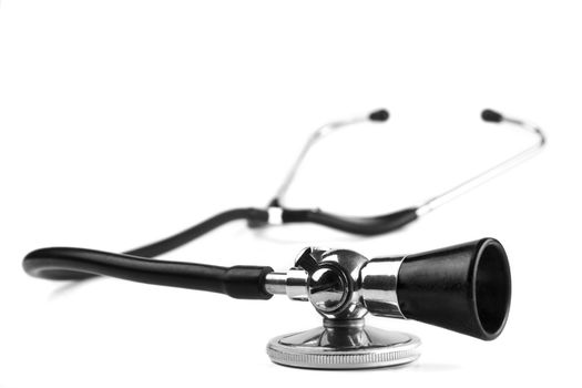 Black stethoscope  closeup isolated on white background