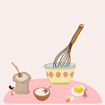 Small females people baking. Vector flat illustration.