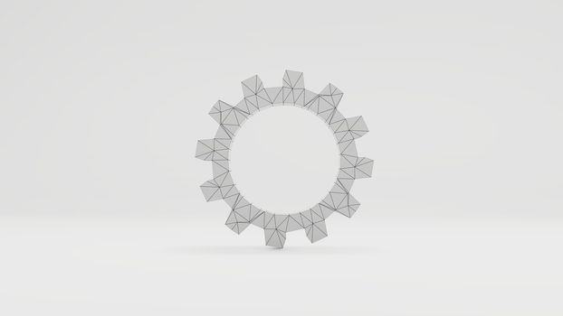 3d gear with a wire-frame texture in a white photo studio. 3d illustration. Concept background for your design