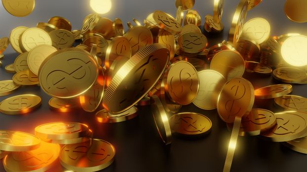 Falling gold coins. The concept of success, making money, winning. 3d illustration