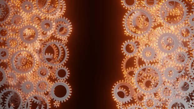 Abstract background for your design. Bright red flash inside a set of gears. 3d illustration