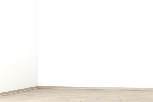 Empty room with laminate flooring and white wall