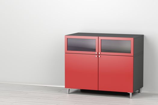 Modern red cabinet in the room
