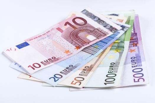 Isolated euro banknotes on white background